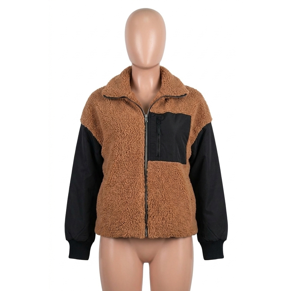 NEW ELAN zoe faux fur jacket in dark tan